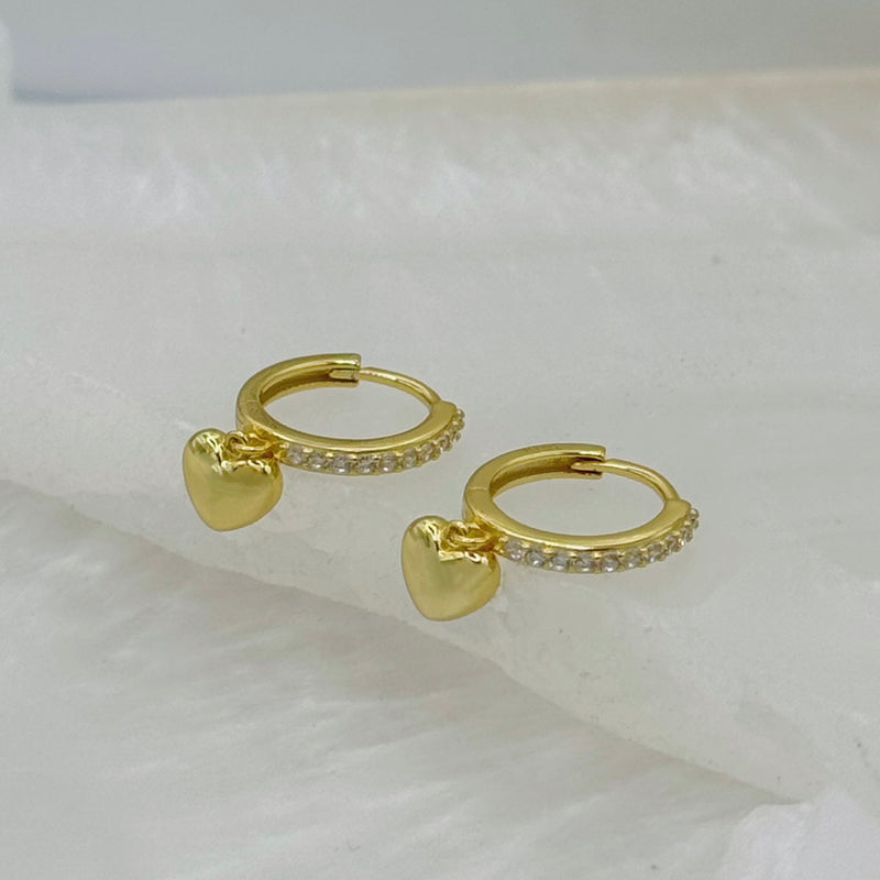 GOLD BUBBLE HEART DANGLE HOOP earrings
