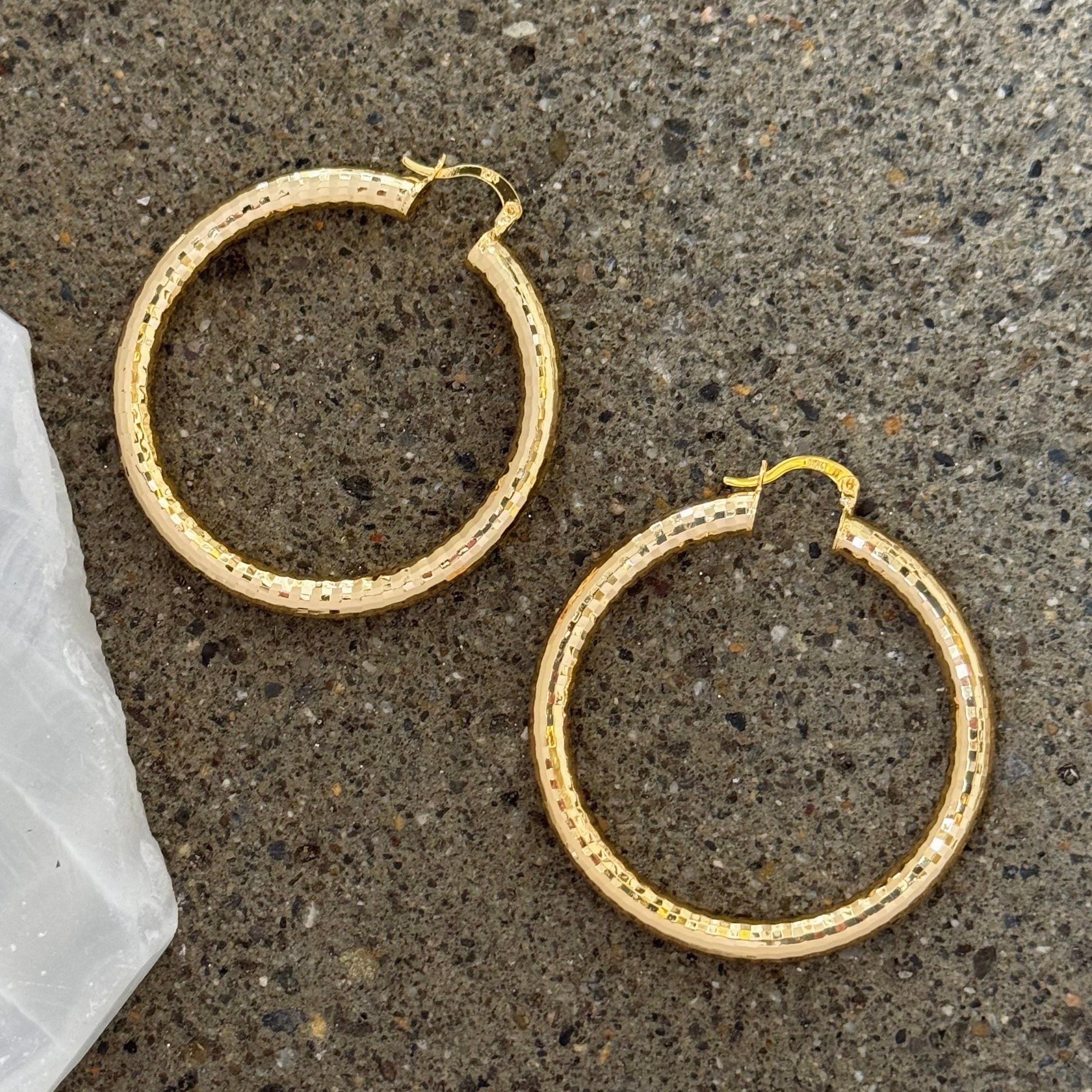 GOLD DIAMOND CUT HOOP earrings