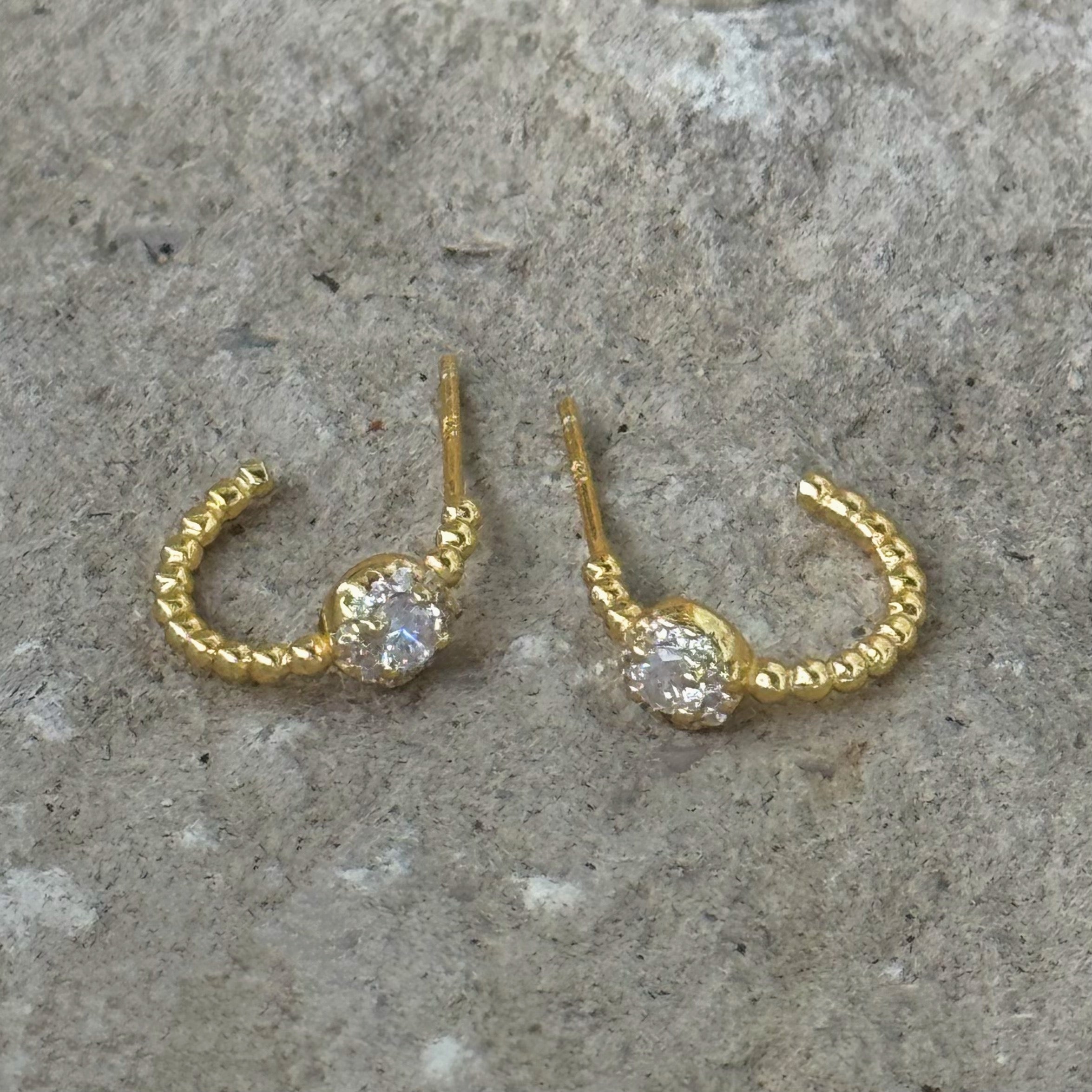GOLD CRYSTAL STUD BEADED MINI HOOP earrings