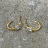 GOLD CRYSTAL STUD BEADED MINI HOOP earrings