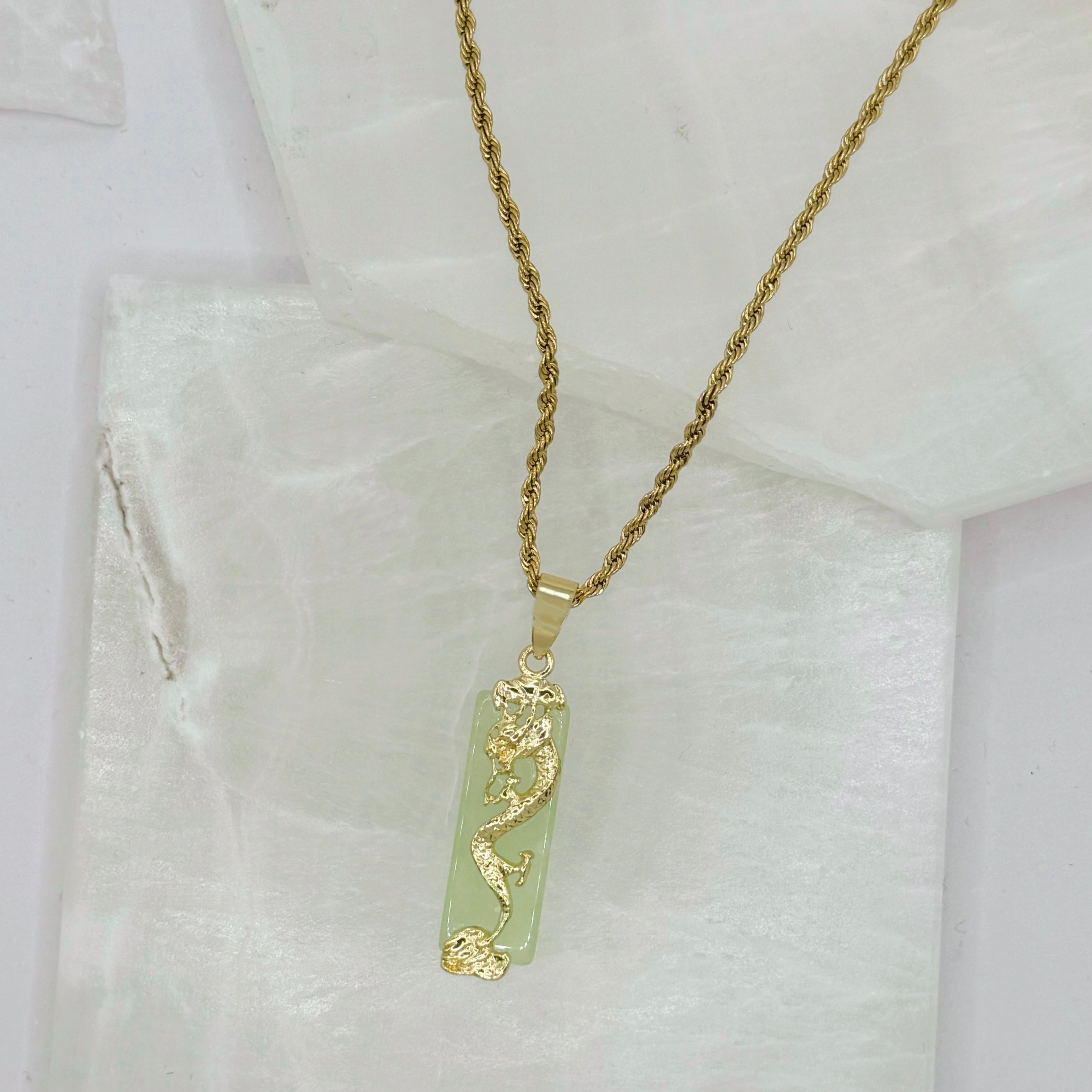 POWERFUL DRAGON LIGHT GREEN JADE necklace