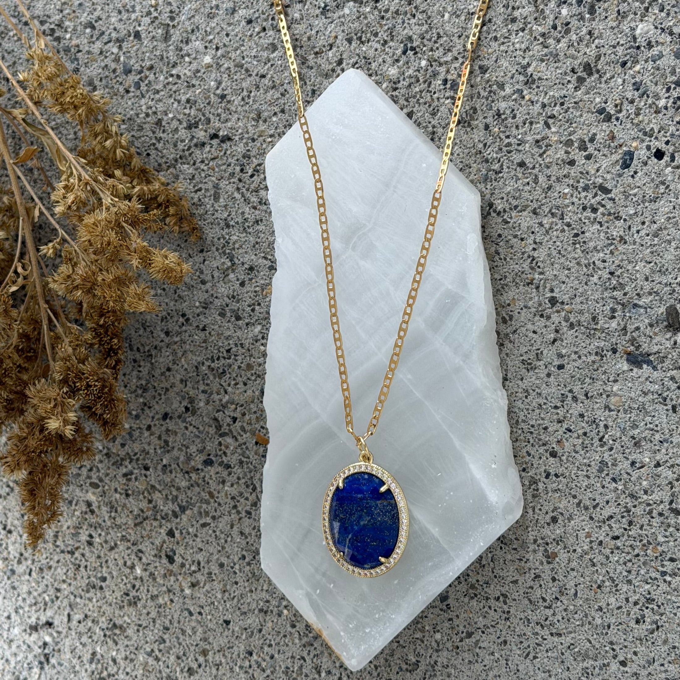 CRYSTAL OVAL DIAMOND CUT LAPIS LAZULI necklace