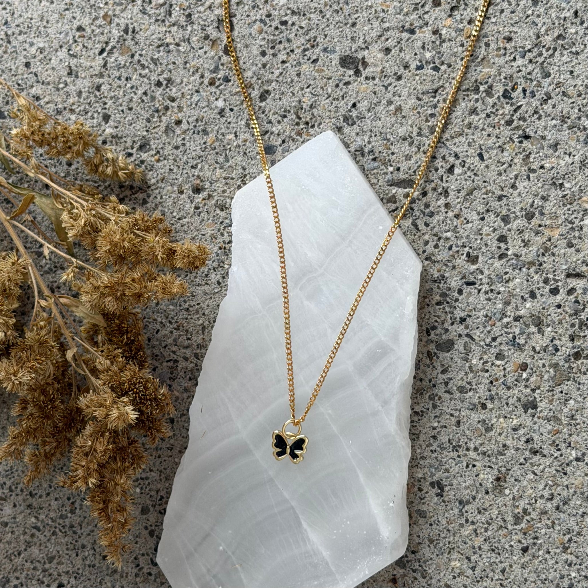 BLACK ENAMEL BUTTERFLY SUPER MINI II necklace