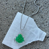 SILVER FORTUNE BUDDHA GREEN JADE necklace