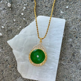 GOLD AZAMI ROUND GREEN JADE necklace