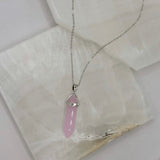 SILVER ROSE QUARTZ AMULET necklace