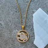 GOLD LARGE CRYSTAL PANTHER HEAD MEDALLION necklace