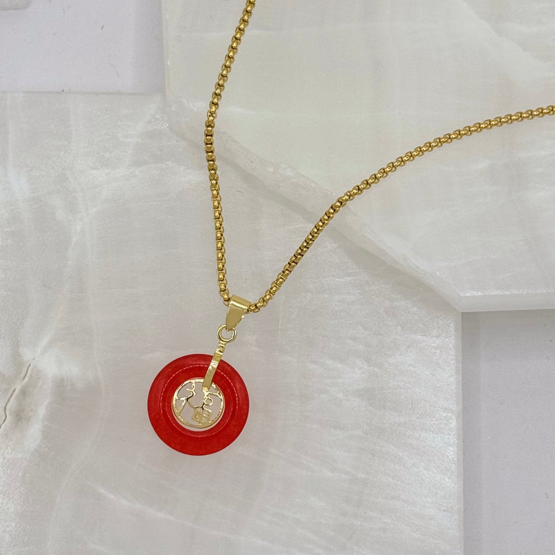 GOOD FORTUNE RED JADE 20MM necklace