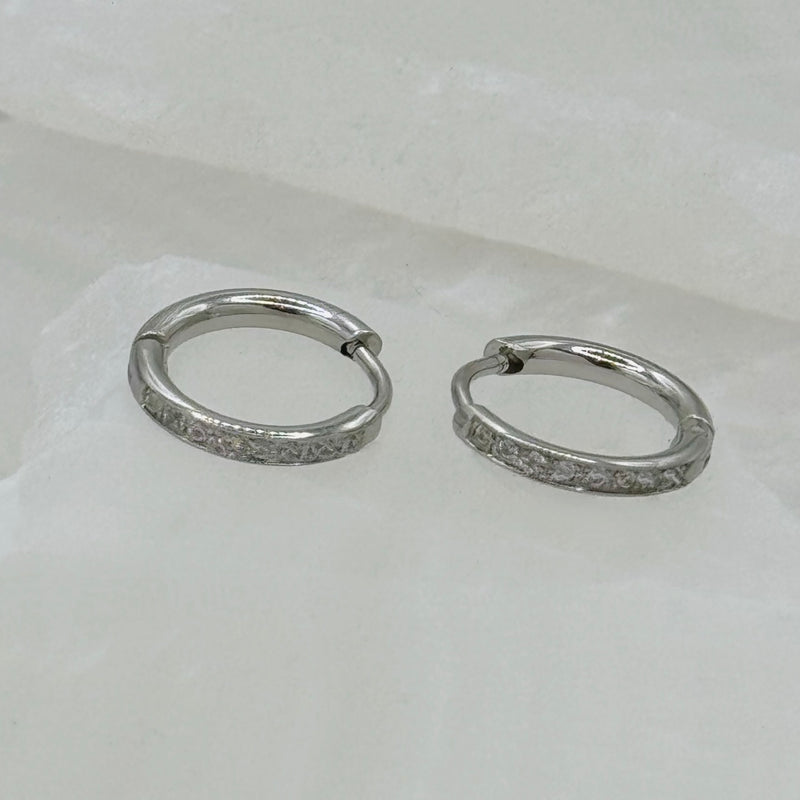 14MM CRYSTAL STEEL HOOP earrings