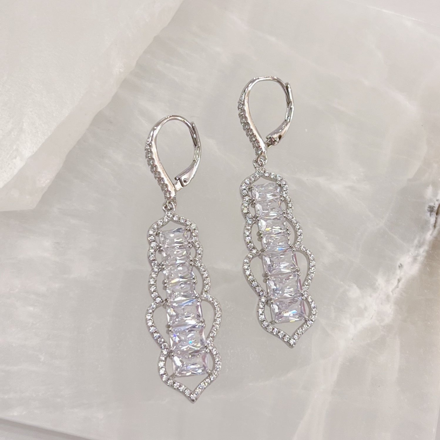 SILVER FASHA CRYSTAL BAGUETTE earrings