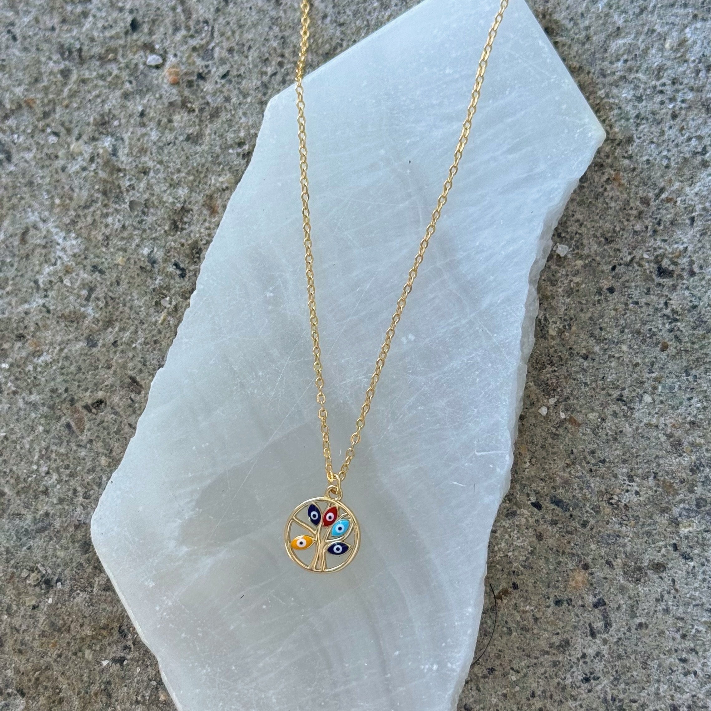 GOLD EVIL EYE TREE SUPER MINI necklace