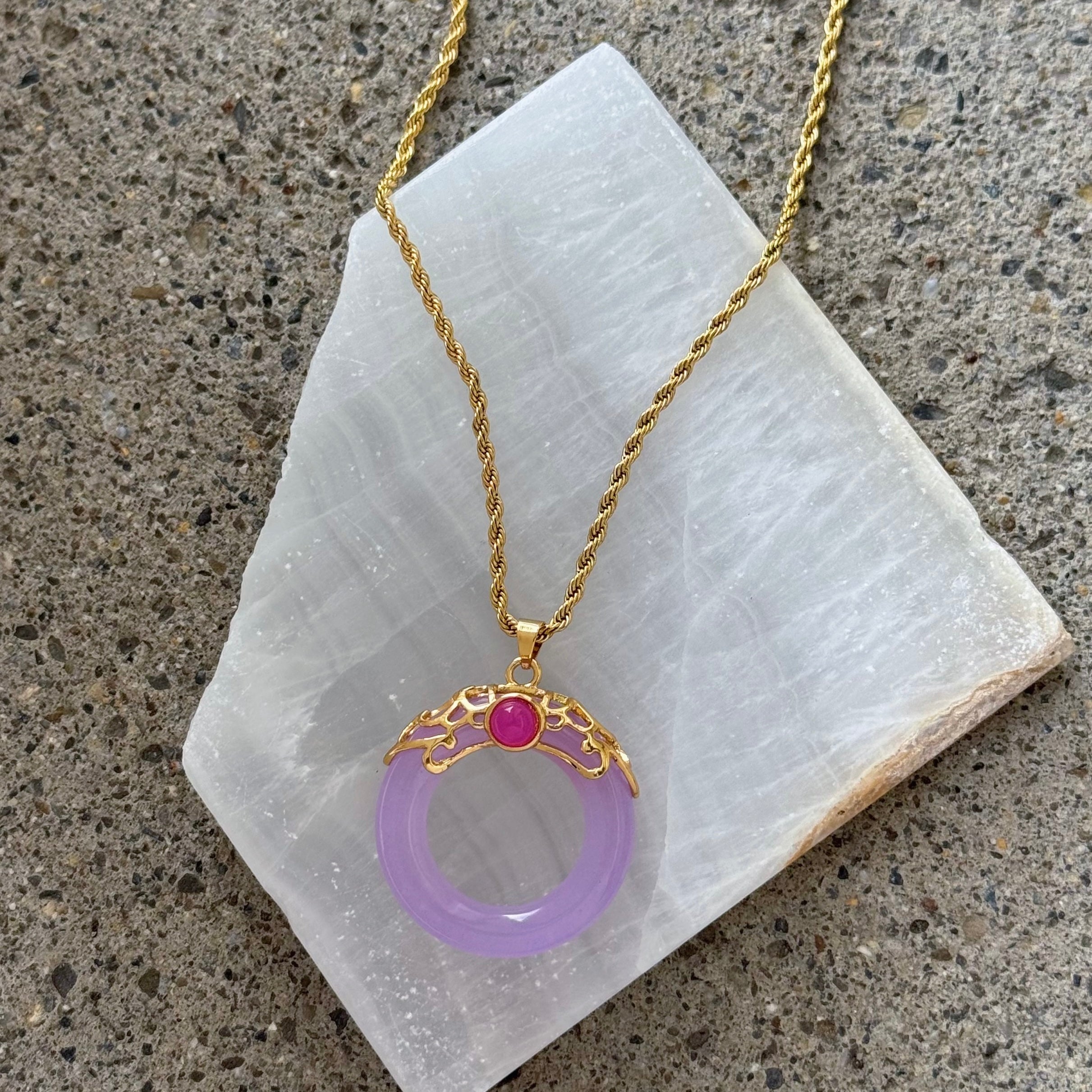 ANYA PINK STONE LAVENDER JADE necklace