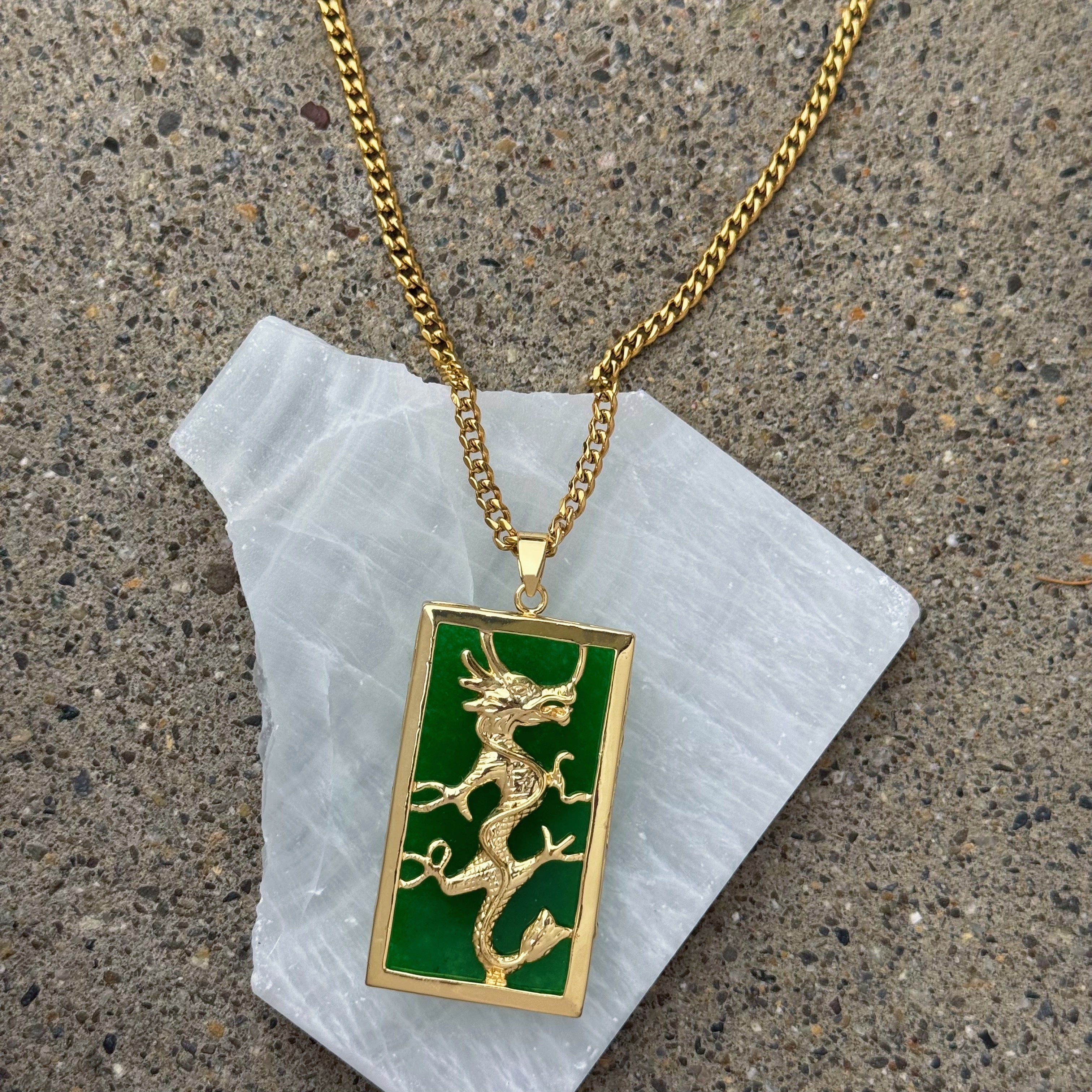 REVERSIBLE DRAGON GREEN JADE necklace
