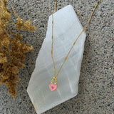 PINK ENAMEL HEART LOCK SUPER MINI necklace