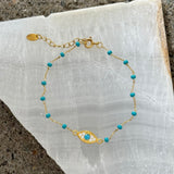 GOLD EVIL EYE TURQUOISE BEADED DAINTY bracelet