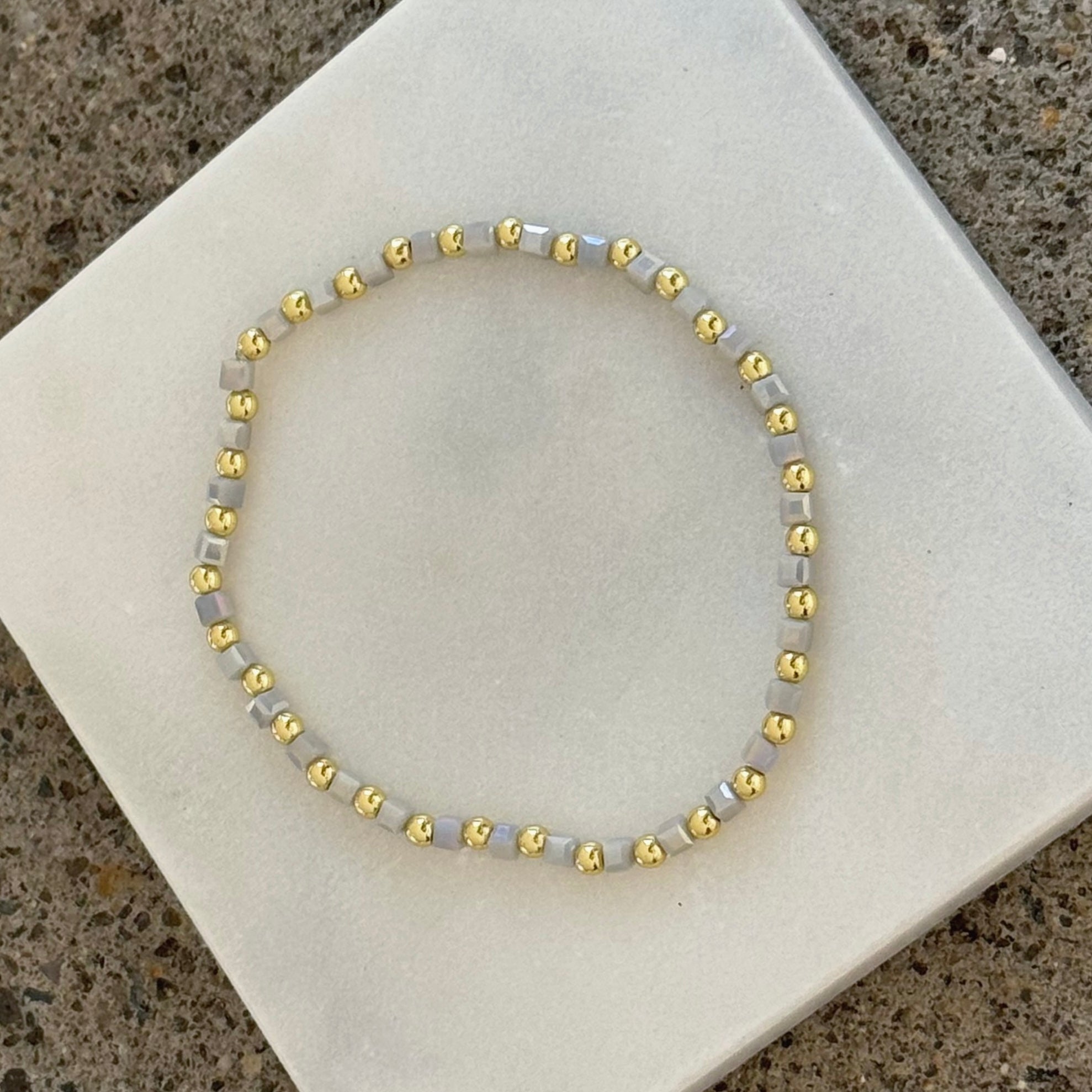 BLUE SQUARE BEADED STRETCHY bracelet