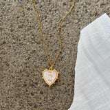 GOLD HEART MOTHER OF PEARL CRYSTAL BAGUETTE necklace