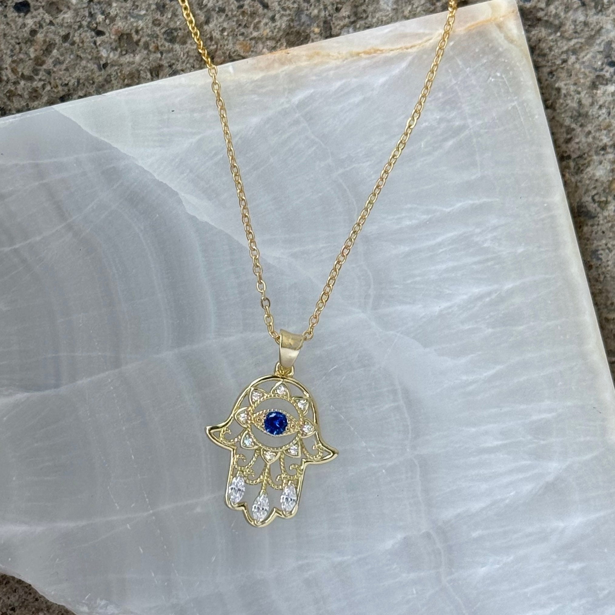 GOLD CRYSTAL HAMSA EVIL EYE necklace