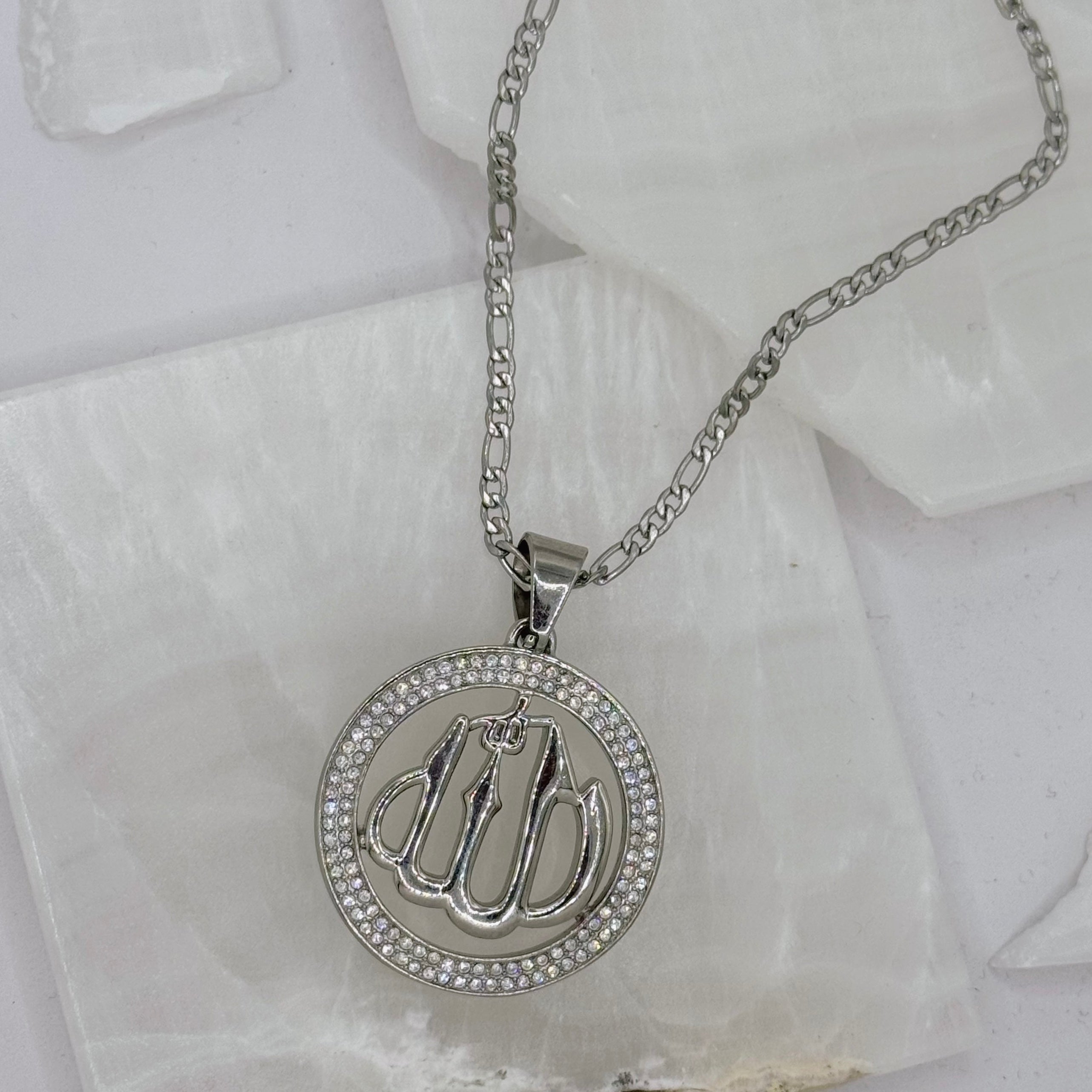 SILVER ALLAH CRYSTAL CIRCLE II necklace