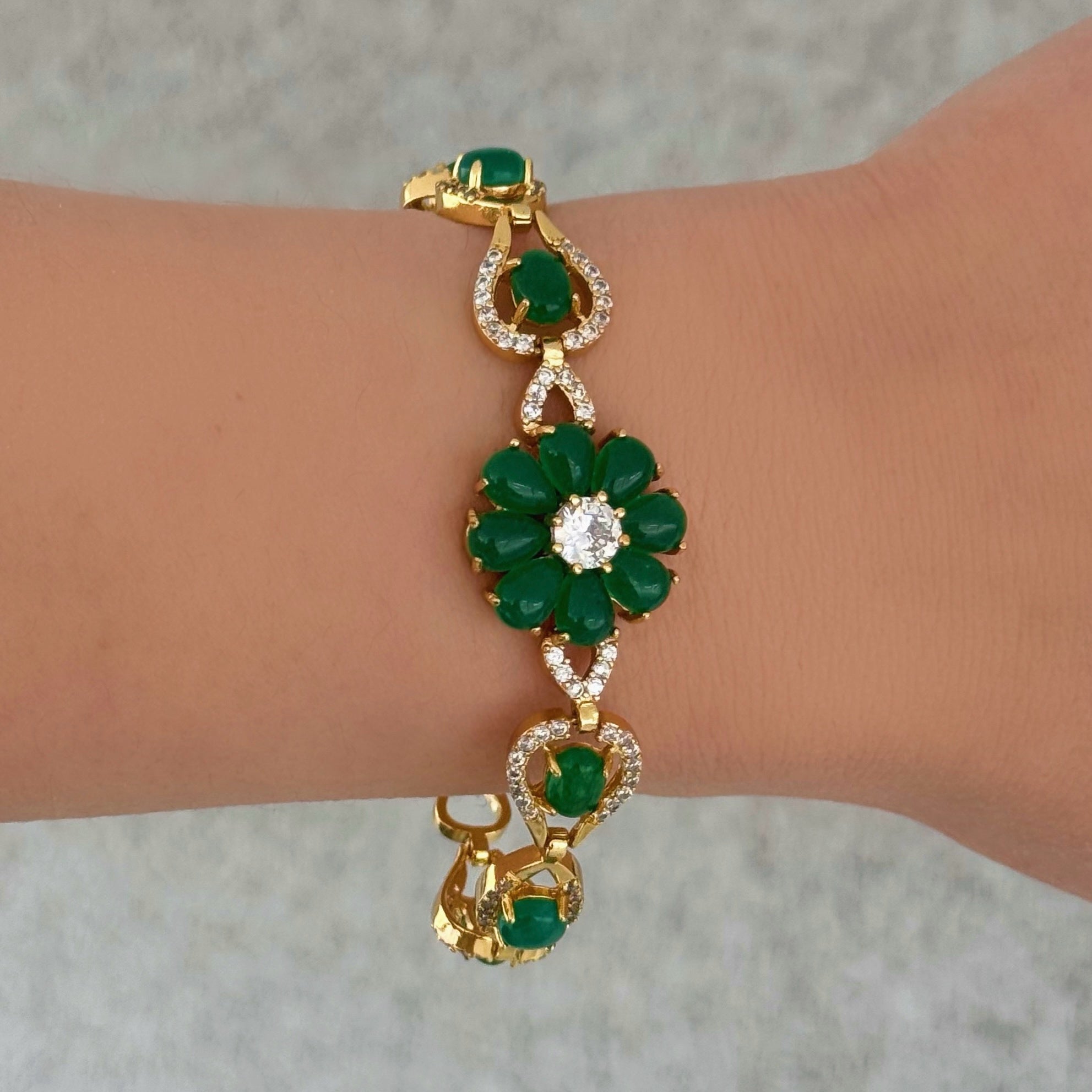 GOLD FLORIBETH GREEN JADE bracelet