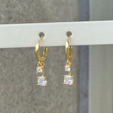 GOLD DOUBLE CRYSTAL DANGLE HUGGIE earrings