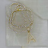 GOLD INITIAL CRYSTAL BAGUETTE II TENNIS necklace