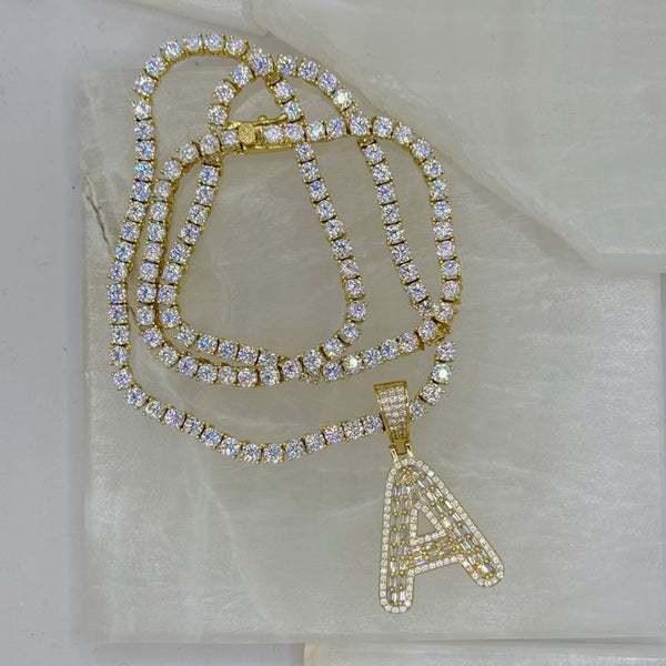 GOLD INITIAL CRYSTAL BAGUETTE II TENNIS necklace