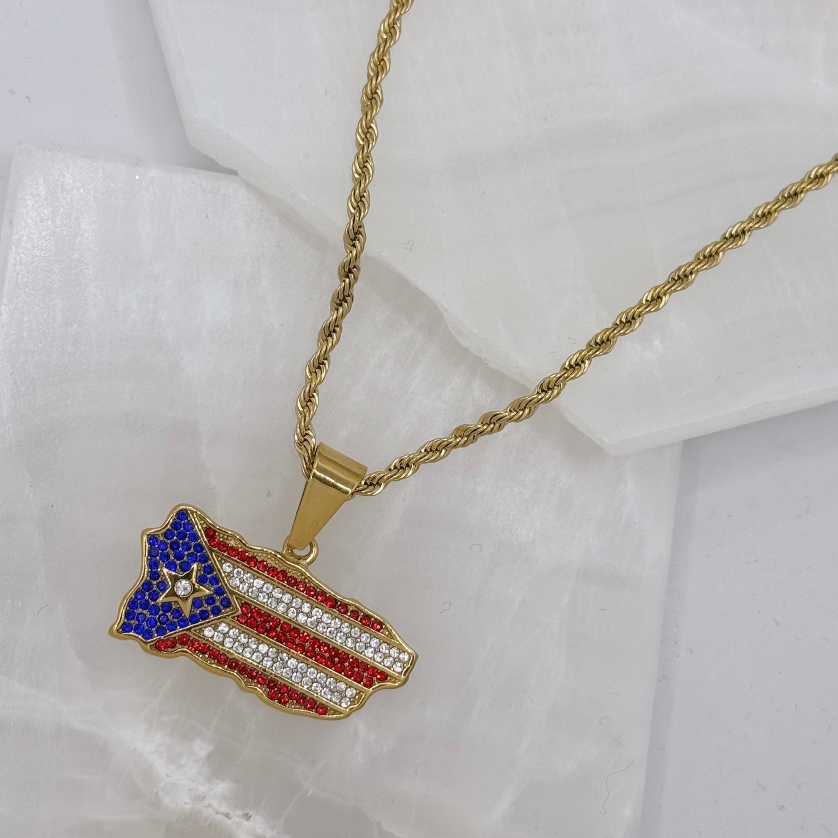 GOLD CRYSTAL PUERTO RICO MAP necklace