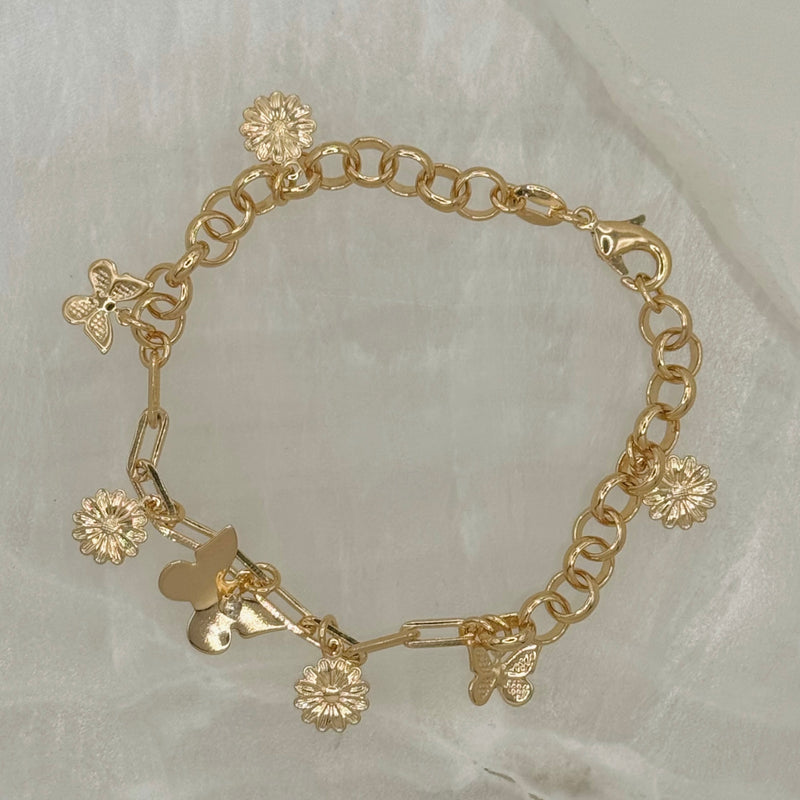 GOLD BUTTERFLY & FLOWER CHARM bracelet