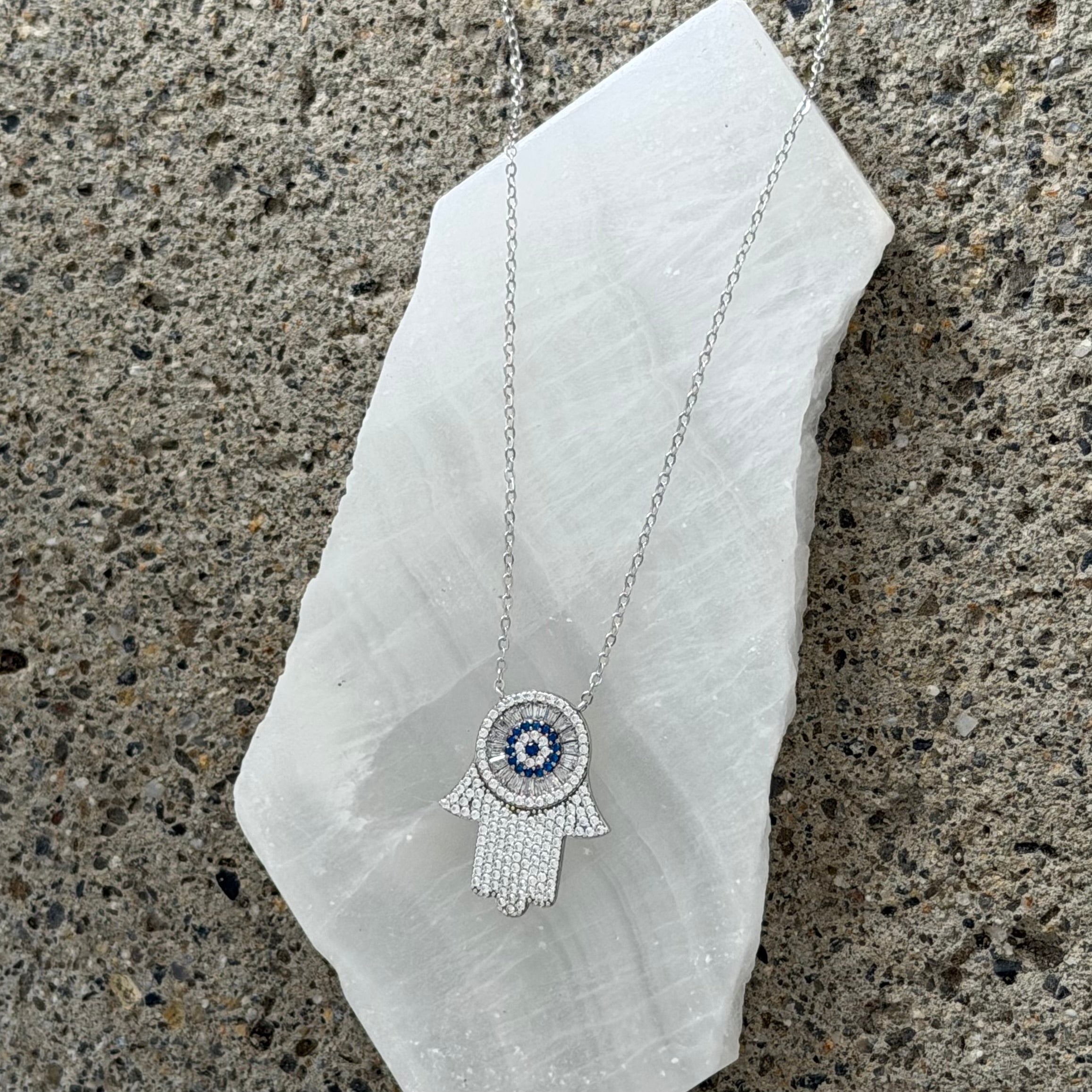 SILVER HAMSA SAPPHIRE EYE necklace
