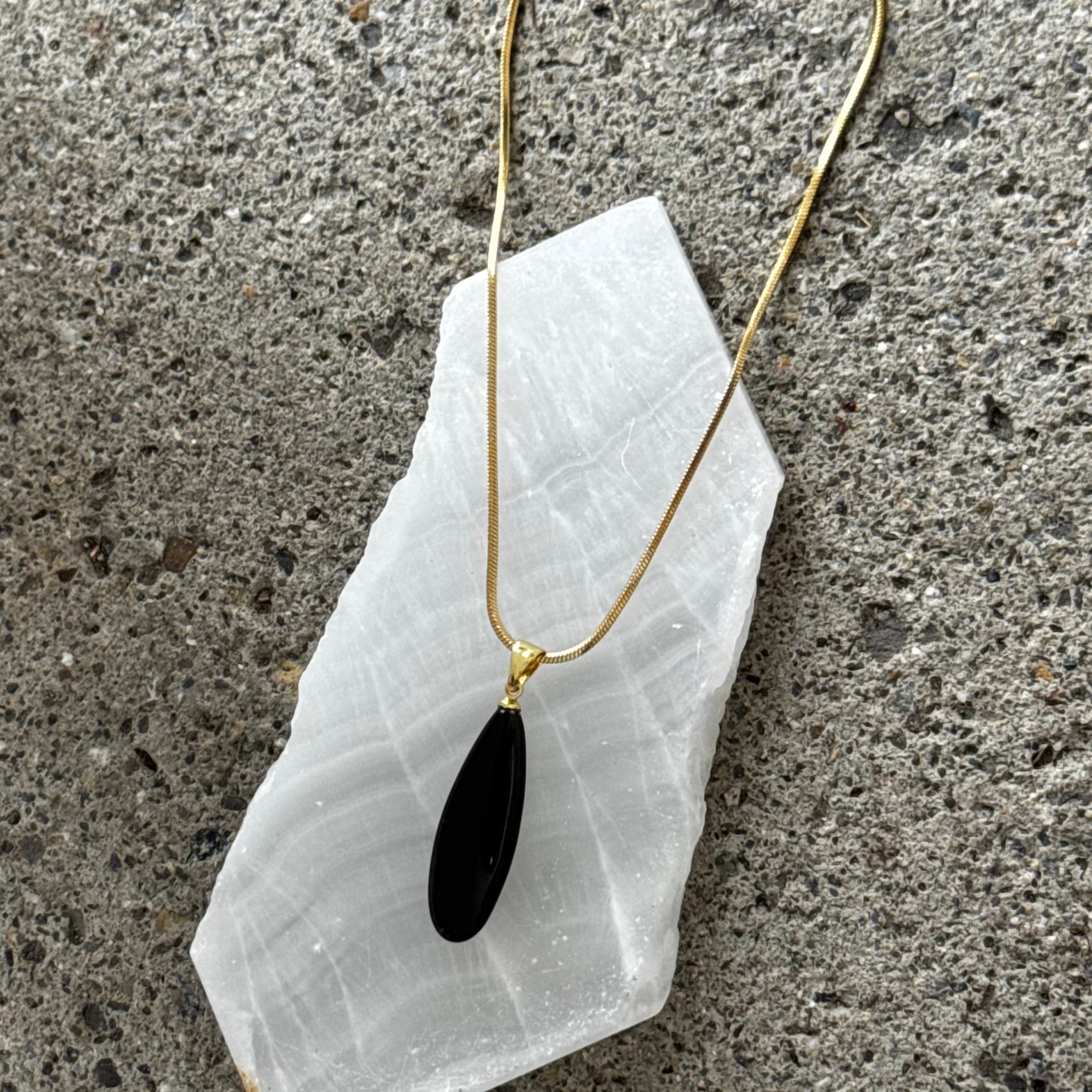 BLACK OBSIDIAN ELONGATED TEARDROP necklace
