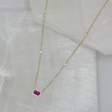 GOLD RUBY CRYSTAL CUSHION CUT necklace
