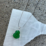 SILVER HARMONY BUDDHA GREEN JADE necklace