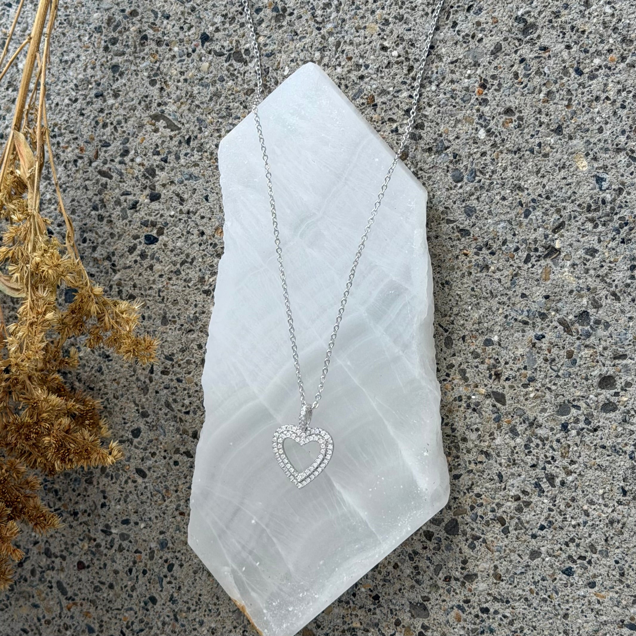SILVER CRYSTAL DOUBLE HALO HEART MINI necklace