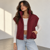 BURGUNDY SCULPTED QUILTED PUFFER vest