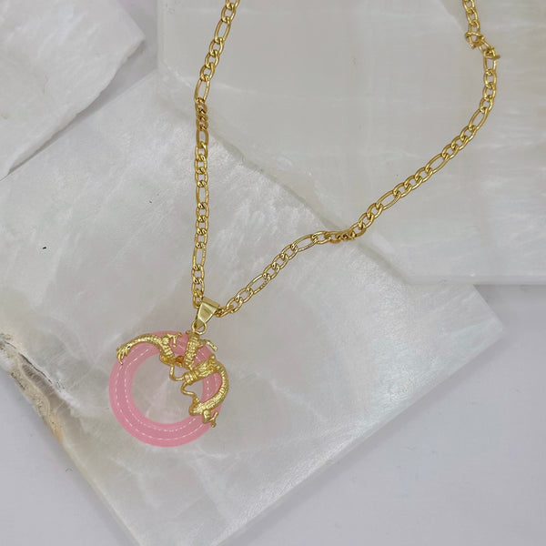 CIRCLE DRAGON PINK JADE necklace