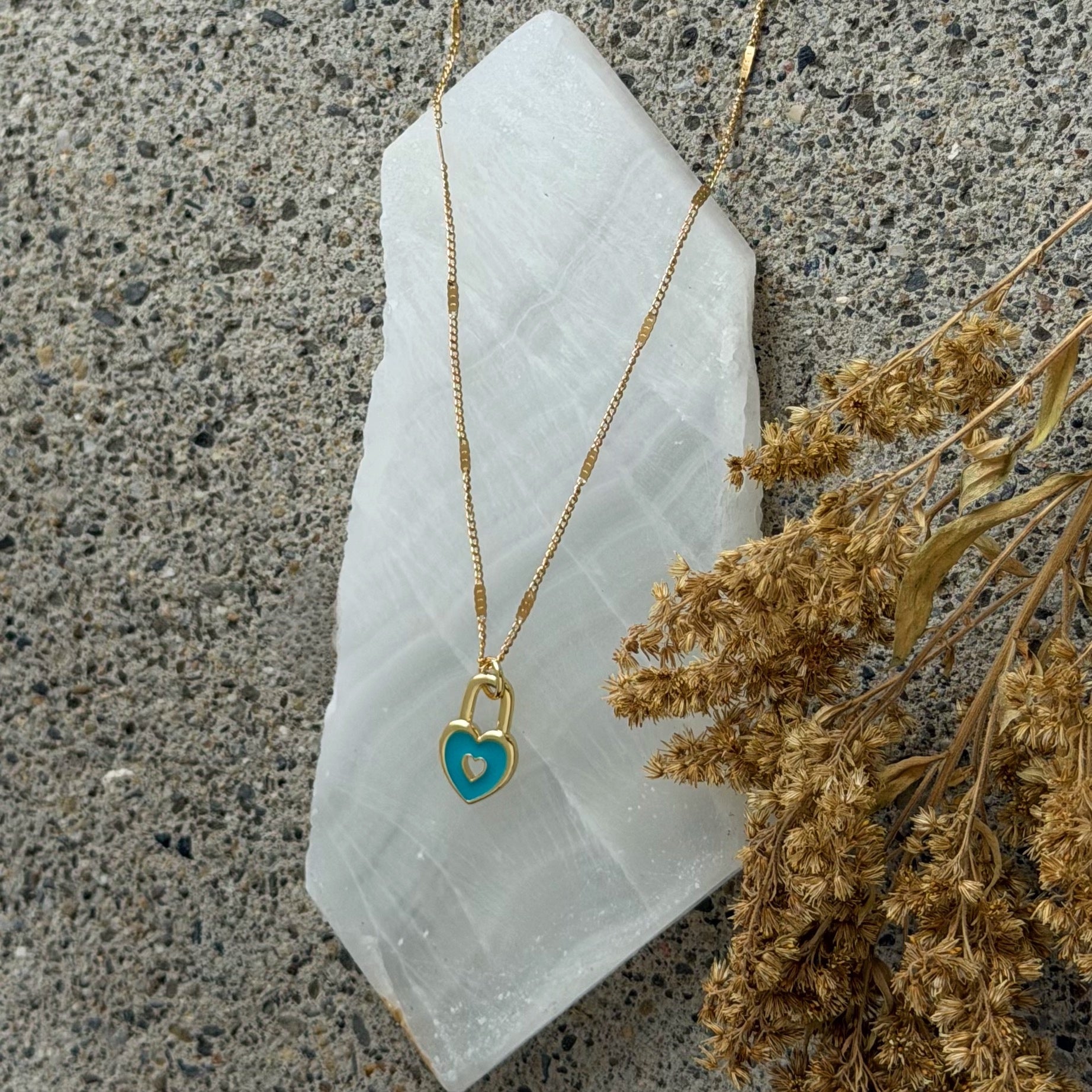 TEAL BLUE HEART LOCK SUPER MINI necklace
