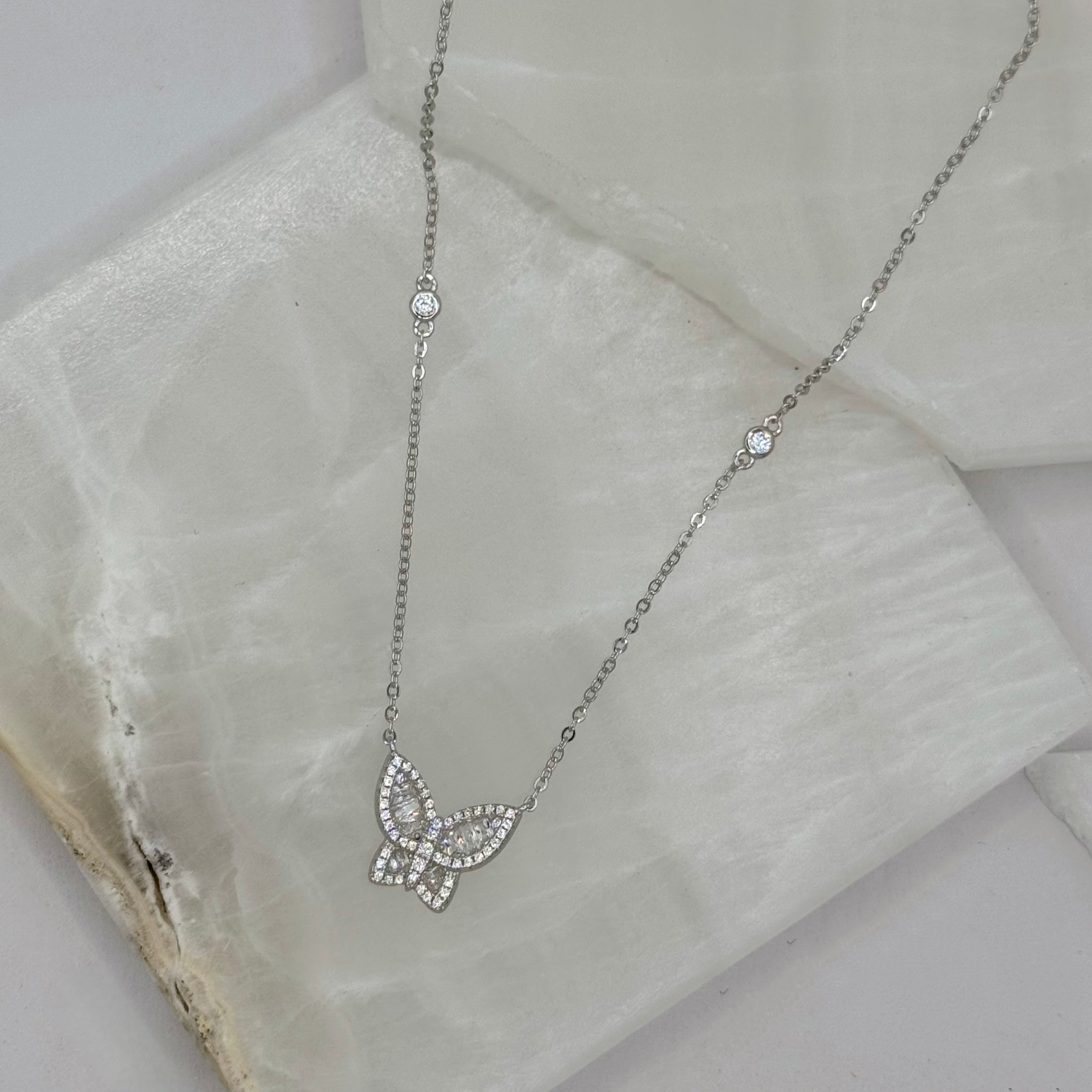 SILVER CRYSTAL REBIRTH BUTTERFLY necklace