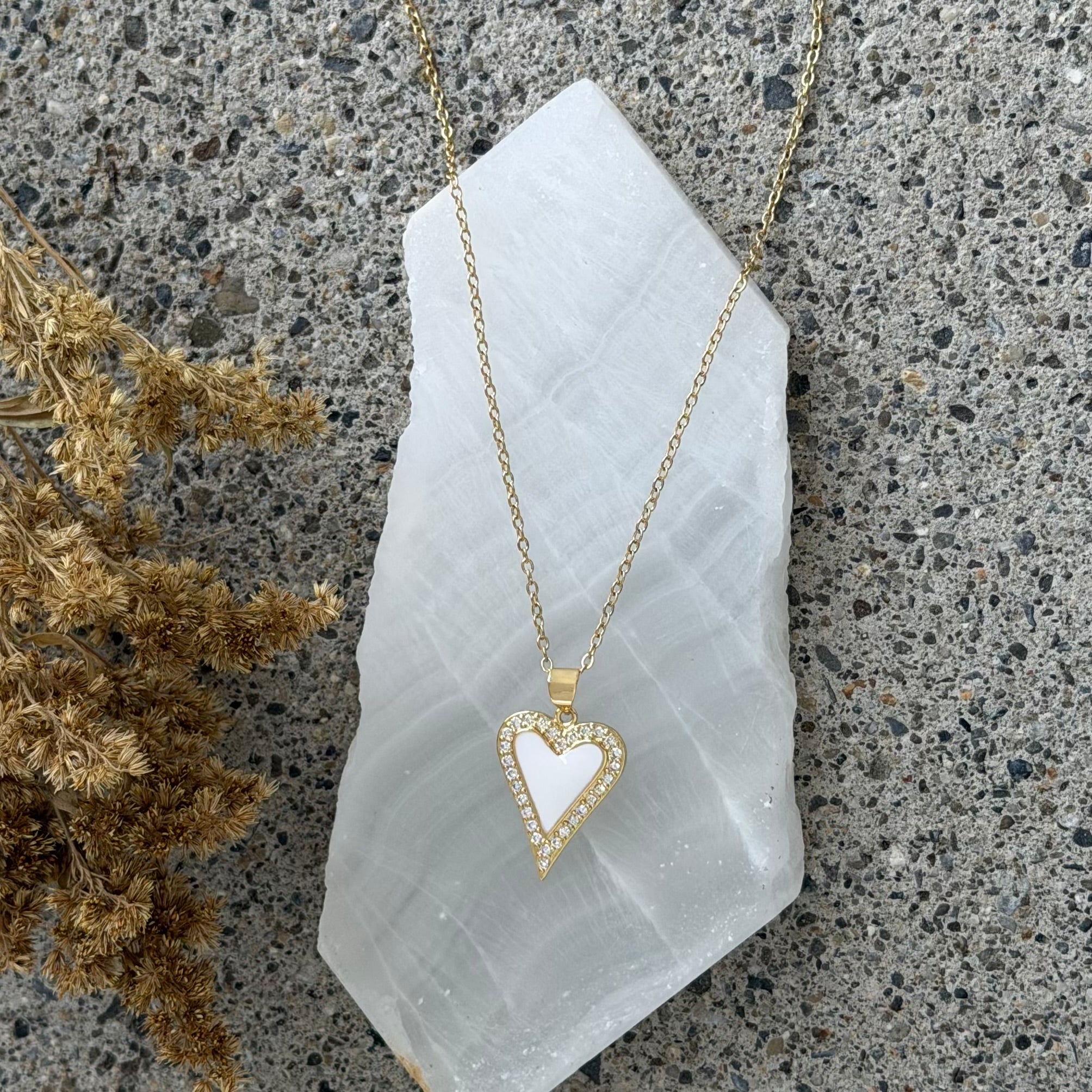CRYSTAL WHITE ENAMEL HEART necklace