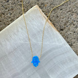 GOLD HAMSA BLUE OPAL necklace
