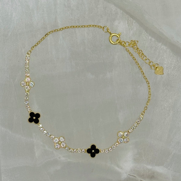 GOLD GOOD LUCK BLACK CRYSTAL DAINTY bracelet