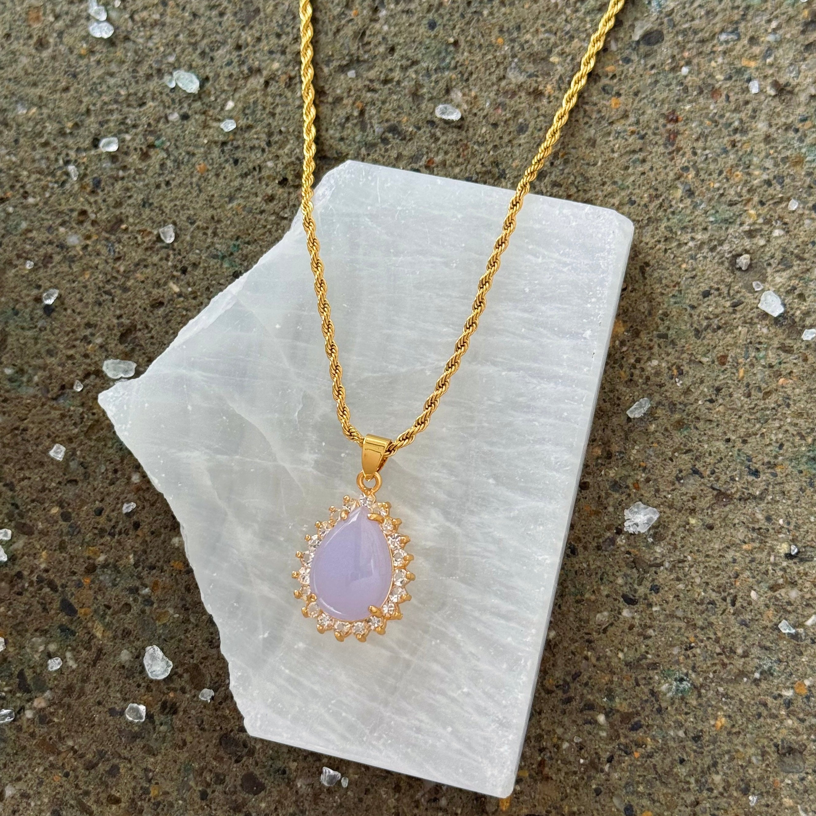 CRYSTAL TEARDROP LAVENDER JADE necklace
