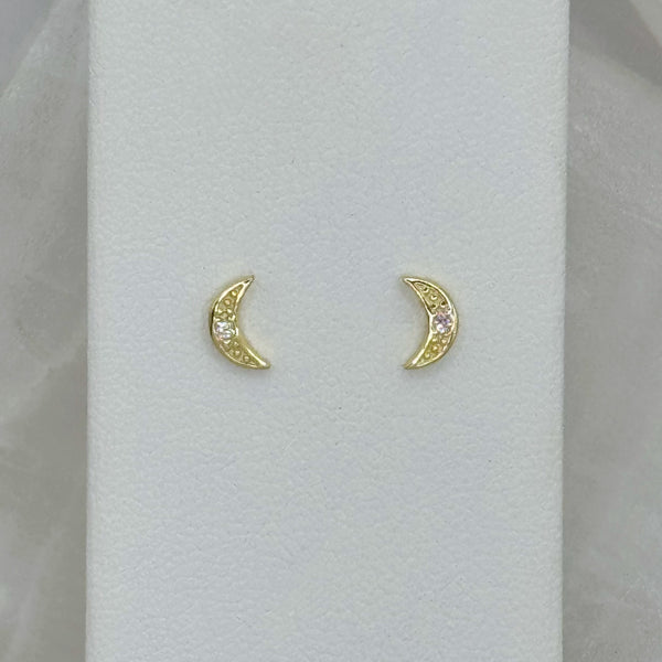 GOLD CRYSTAL CRESCENT MOON STUD earrings