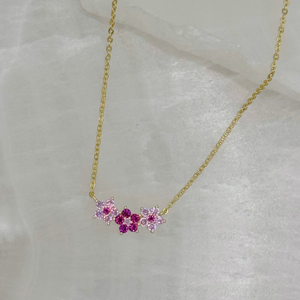 GOLD PINK CRYSTAL FLOWER BAR necklace