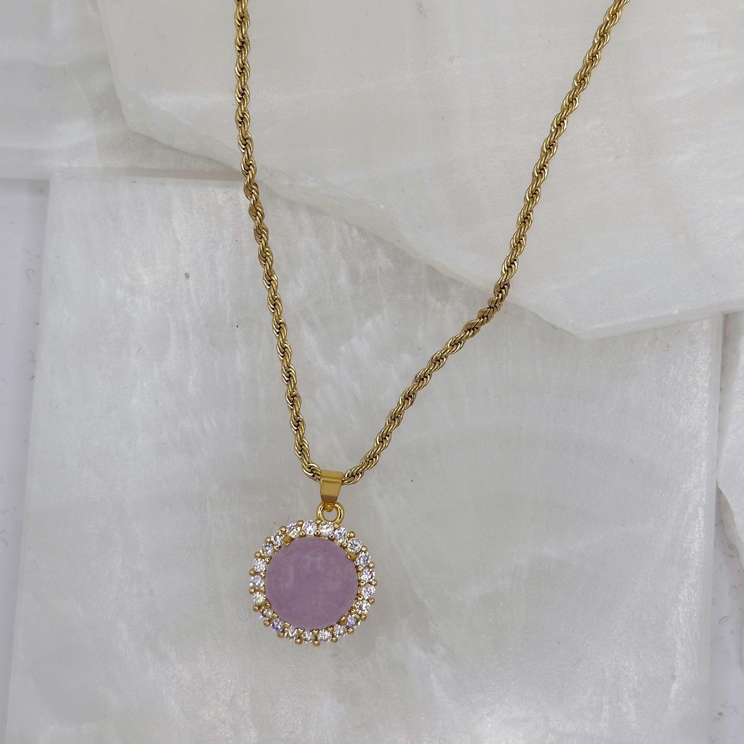 16MM CRYSTAL ROUND LAVENDER JADE necklace