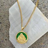 GOLD BUDDHA REVERSIBLE JEWEL GREEN JADE necklace