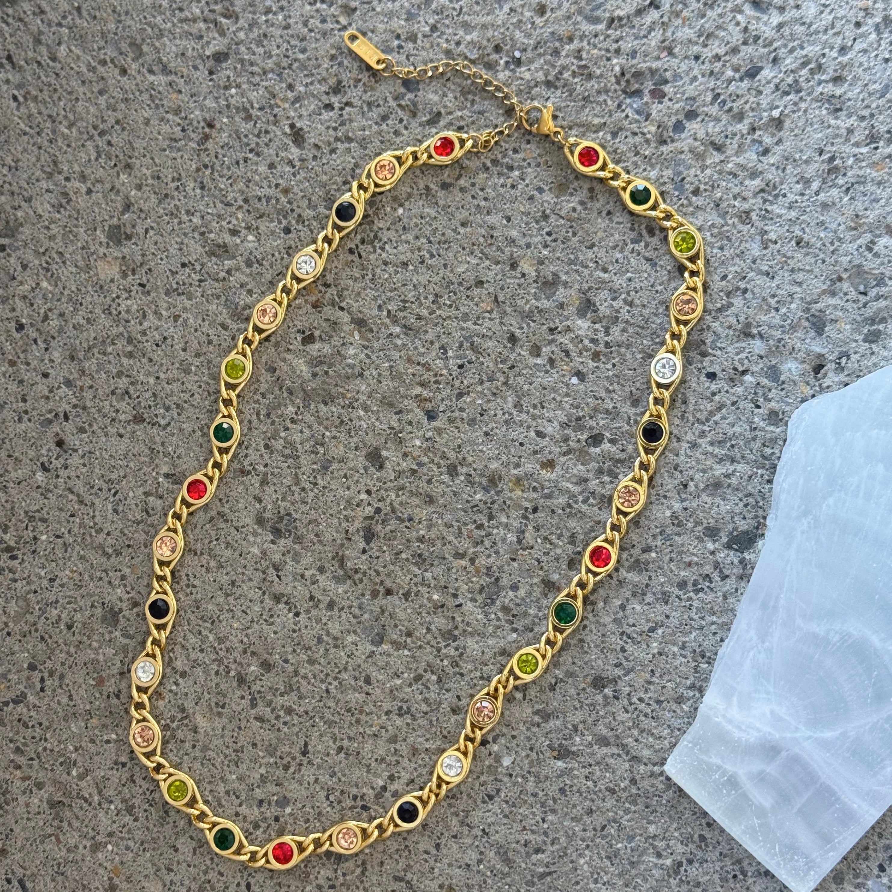 GOLD ROUND MULTICOLOR CRYSTAL necklace
