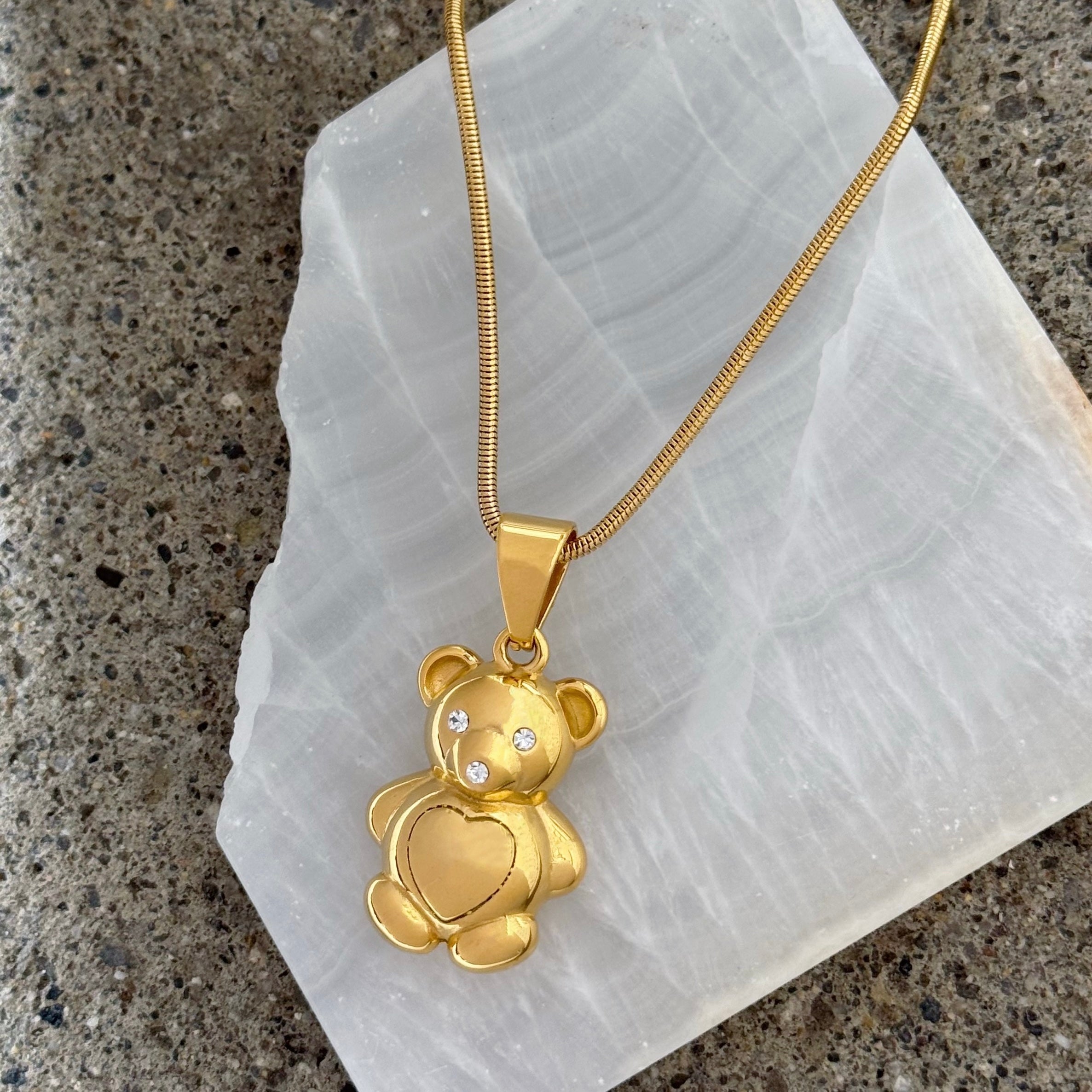 GOLD TEDDY HEART BEAR necklace