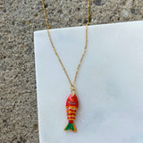 SMALL RED ENAMEL FISH necklace