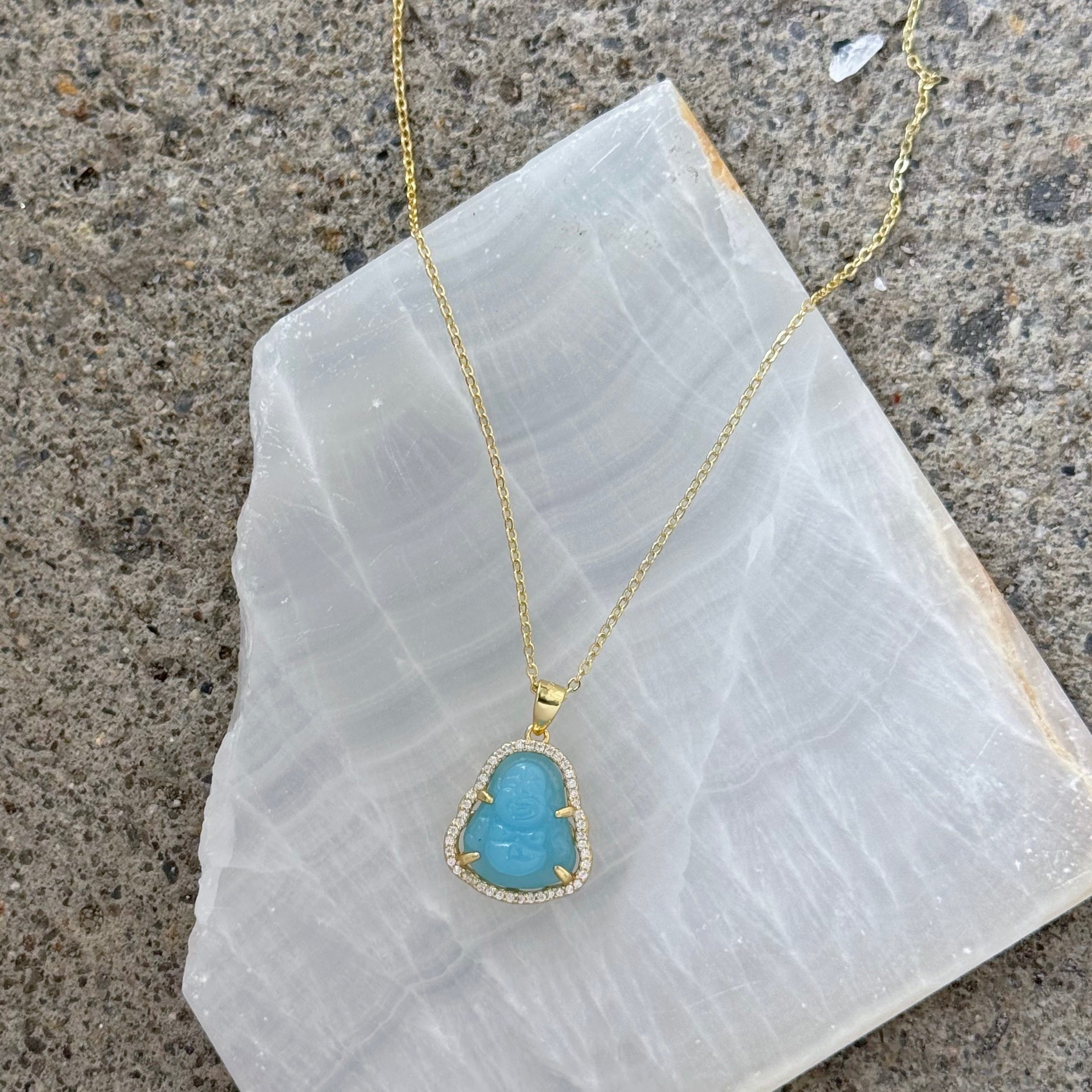LIGHT BLUE JADE BUDDHA SUPER MINI necklace